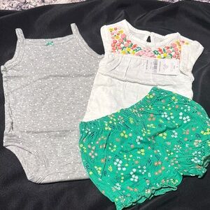 Carter's Gray and White Bodysuit with Green Floral Shorts